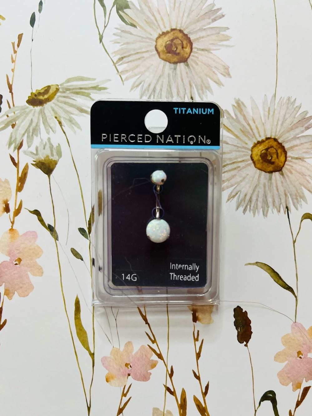 Pierced Nation Titanium Opal Belly Ring 14G Internally Threaded NWT